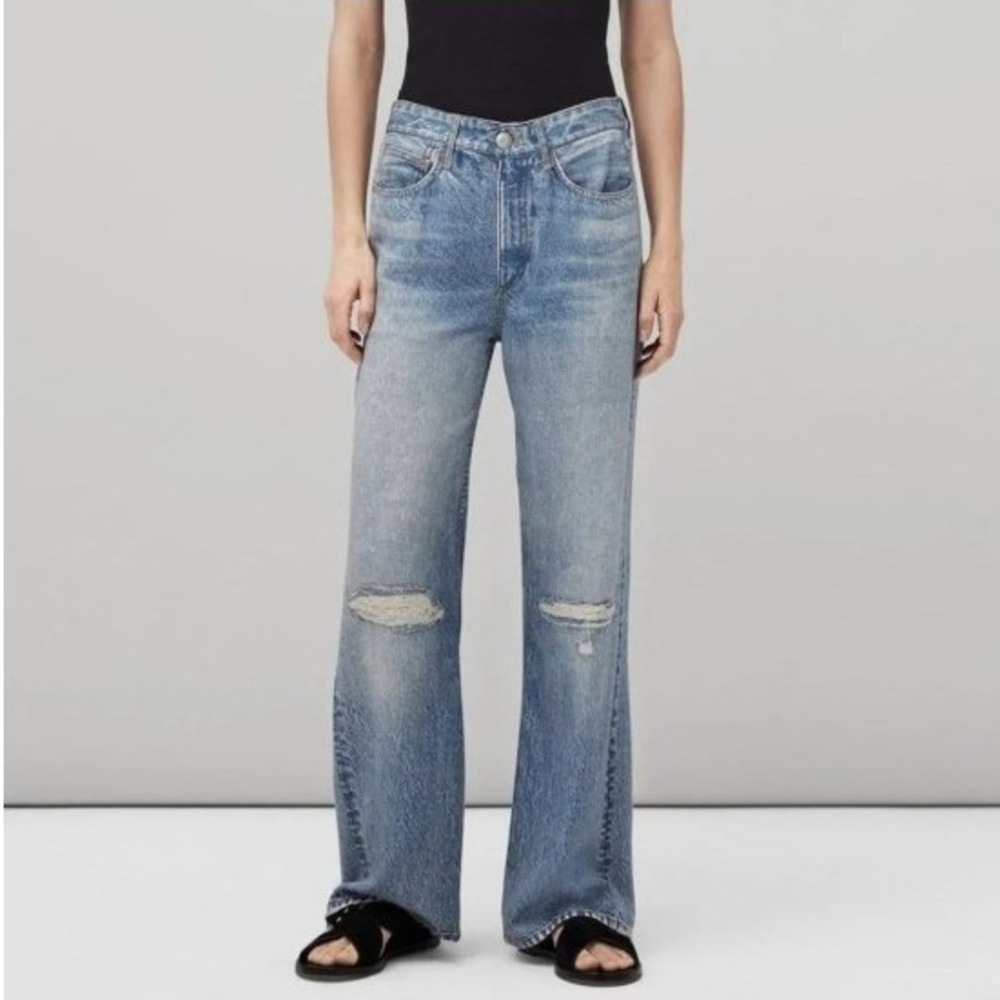 Rag & Bone Liquid Miramar Sweatpant Wide Leg Pants Jeans Dara Print Blue Size 24